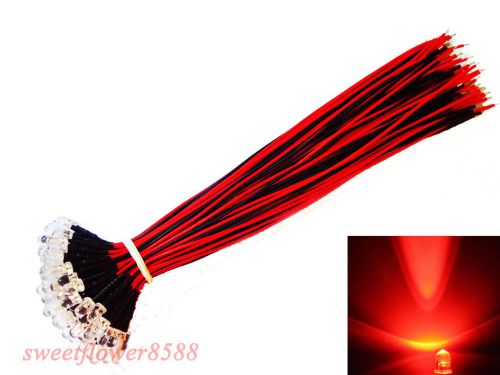 200pcs 5mm 12v Red LED Lamp Light 20cm Pre Wired 5MM RED12V DC Led Bulb New