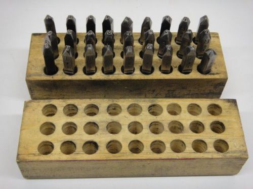 VTG YOUNG BROS GRUV GRIP 1/8&#034; STEEL STAMP LETTERS SET W/ WOOD STORAGE BOX 27Pcs