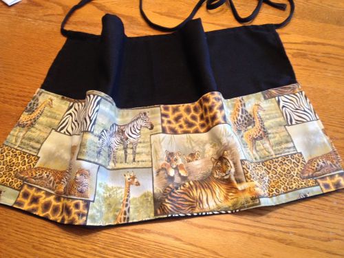 Black Server Waitress Waist Apron Jungle Cats Zebra Giraffe with Young 1 Sz