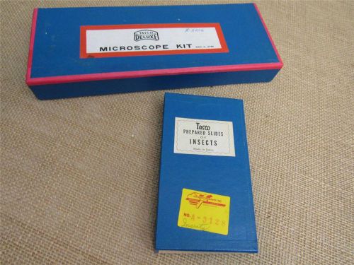 FUN Vintage TASCO Microscope Kit H-5206 &amp; Prepared INSECT Slides Set No. 14B