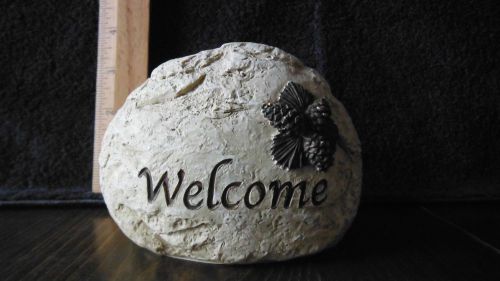 Resin &#034;welcome&#034; business card holder with 2-sided 3-dimensional pine cone motif for sale