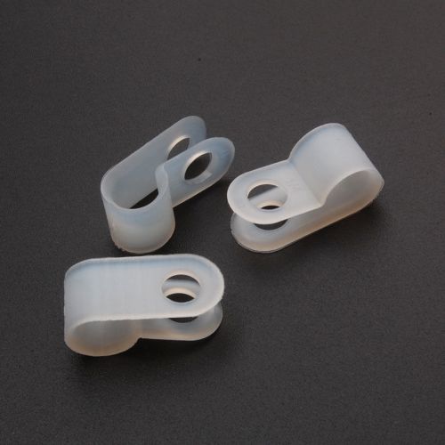 100 Pcs Nylon White Wire Cable Hose P Type Clamp Clips Clip C R 6.4mm 1/4&#034;