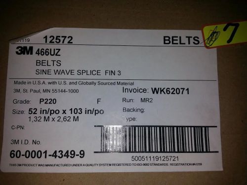 3M Paper Belt 466UZ, Silicon Carbide, 52&#034; Width x 103&#034; Length, P220 (7pk)