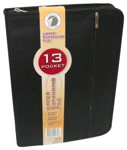 It&#039;s Academic Zipper Expanding File, 13-Pockets, Black (95870-B)