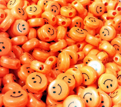 FREE Lot 100PCS bulk SMILE round orange color Charms Loose Beads 10mm