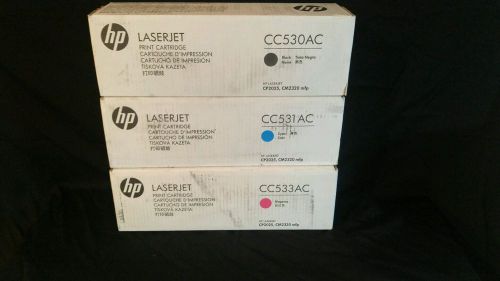 304A HP CC530AC, CC531AC, &amp; CC533AC NEW GENUINE SEALED OEM TONER CARTRIDGES