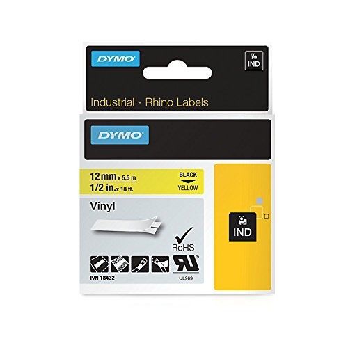 Dymo rhinopro adhesive vinyl label tape, 1/2-inch, 18-foot cassette, yellow for sale