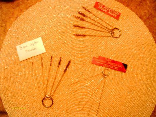 3 BRUSH sets W/RING BRASS, NYLON w/ STIFF BRISTLES MINI MICRO PRECISION NEEDLE