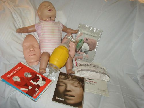 Laerdal Baby Anne used &amp; bag mask &amp; CPR  3 Laerdal faces and instruction bookets