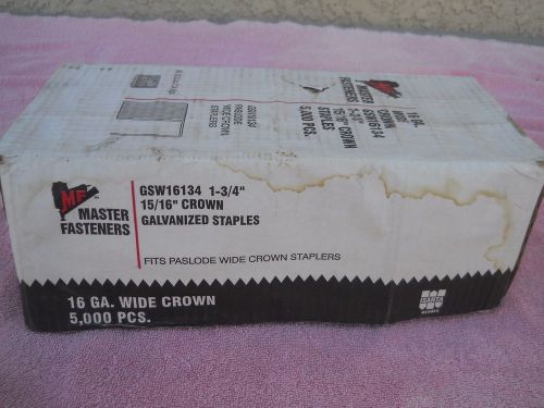 1-3/4&#034; Inch Long 16 Ga 15/16&#034;  Crown Galv Staples 5000 Box Master Fastener