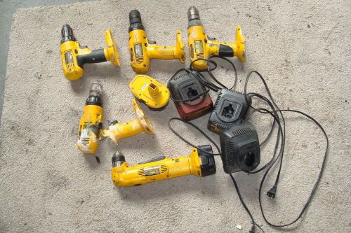 DEWALT BOX LOT 5 DRILLS 4 CHARGERS ANGLE DRILL