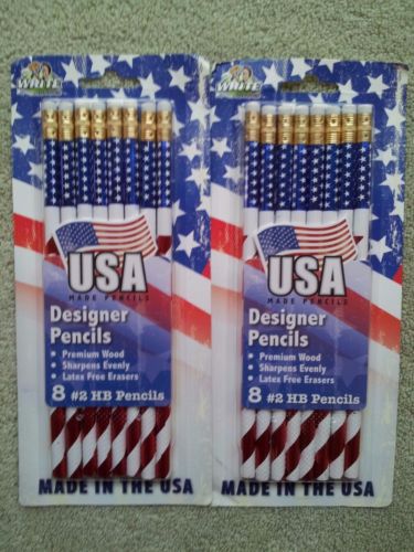 Lot Of Two New 8 Packs - American Flag #2 HB Pencils - USA Made