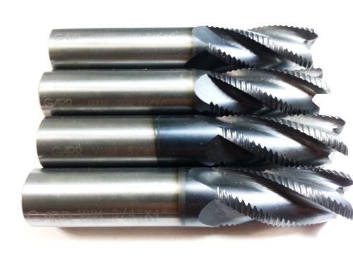 (QTY 4) 3/4&#034; Garr 49880 Carbide TialN 4 Flute Roughing Rougher End Mill (B 105)