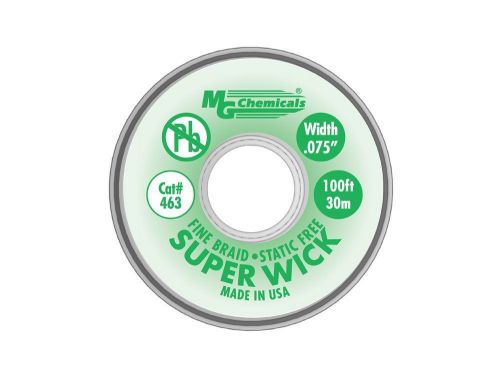 MG Chemicals 463 Series #3 Fine Braid Super Wick with RMA Flux, 100&#039; x 0.075&#034;