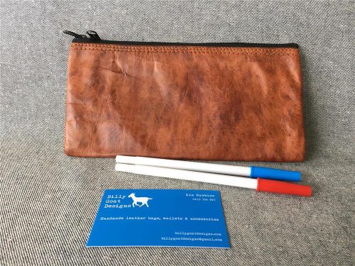 Handmade goat leather pencil case wallet wpc2 art draw billy goat designs for sale