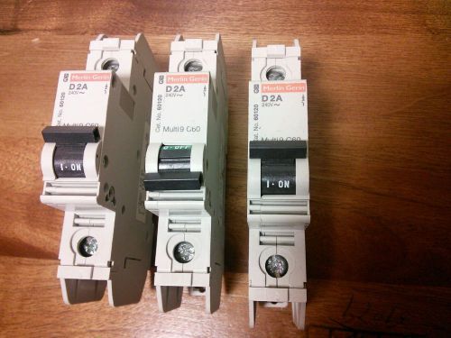 Lot of (3) merlin gerin group schneider 60120 d2a 2a single pole circuit breaker for sale