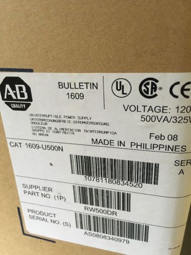 Allen Bradley 1609-U500N Uninterruptible Power Supply Ser  A 115VAC 500VA/3 NIB