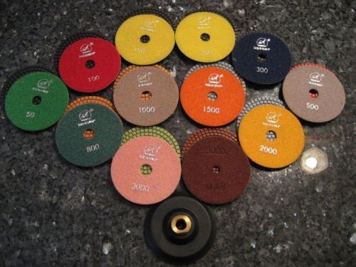 12+1pc 4&#034; Wet Diamond Marble Granite Polishing Pad/Disc