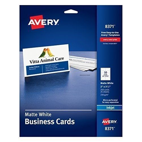 NEW Avery Business Cards for Inkjet Printers, Matte, White, Pack of 250 (08371)