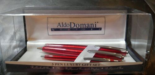 ALDO DOMANI PENS LUXURY GIFT SET NIB BALLPOINT STYLUS ROLLERBALL LIMITED red