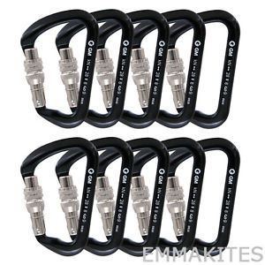 10 Pcs 28kN Aluminum D Carabiner Screw Gate for Climbing Caving Pot-holing