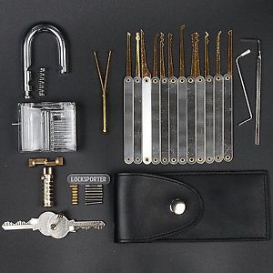 Locksporter 15 Piece Lock Pick Set Gold Edition with Clear Padlock