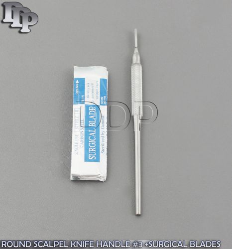 1 STAINLESS STEEL ROUND SCALPEL KNIFE HANDLE #3 + 5 STERILE SURGICAL BLADES #15