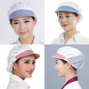 Work Hat Kitchen Cook Half Mesh Cap Food Service Hair Nets with Brim Pleated