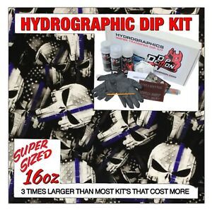 Hydrographic dip kit Blue Line Tactical Police Skulls hydro dip dipping 16oz