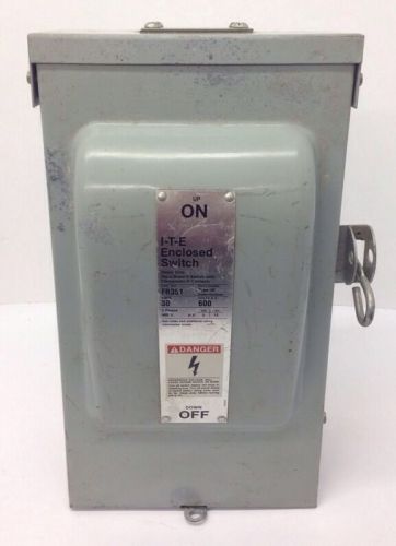 Siemens I-T-E Vacu-Break F351 Enclosed Switch 30A 600VAC 3PH Fusible Disconnect