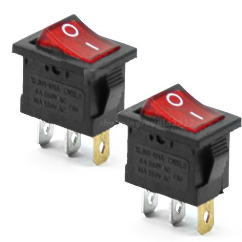 2pcs 3 Pin AC 6A/250V 10A/125V Red ON-OFF SPST Snap in Boat Rocker Switch AI1G