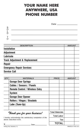 250 2-part Garage Door Repair Service Invoice