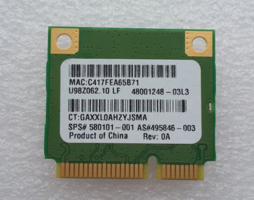 New hp atheros ar5b95h ar9285 half-mini wwireless n card sps# 580101-001 for sale