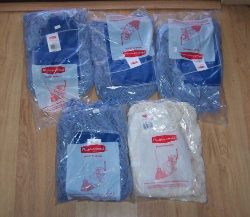 Lot of 5 rubbermaid dust mop heads 18&#034; x 5&#034; 4 blue k15200bl00 1 white tuftaway for sale