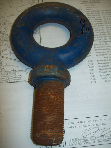 EXTRA LARGE HUGE INDUSTRIAL EYE BOLT 12&#034; LONG 3&#034; VULCAN JH Williams 2&#034;