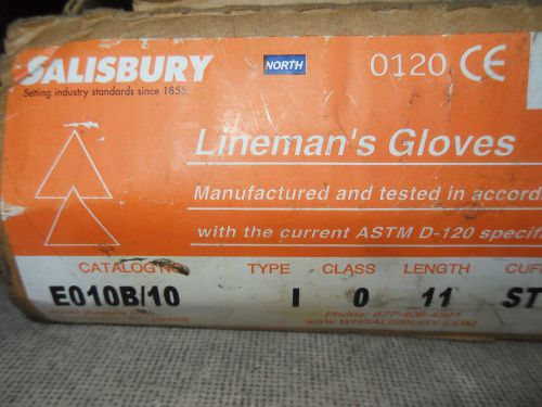 (RR9-1) 1 NEW BOX SALISBURY E010B/10 LINEMAN&#039;S GLOVES SIZE 10 1000V