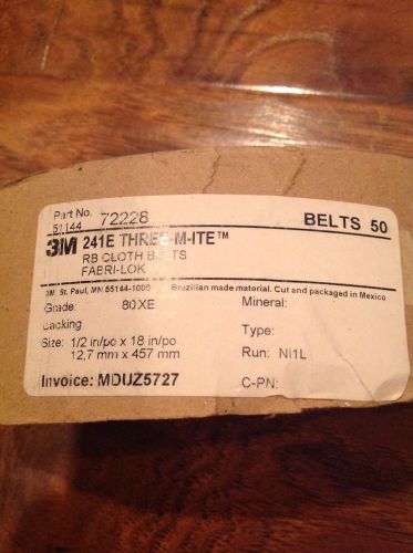 3m 1/2 inch x 18inch 80xe grit sanding belts/ rbz cloth belts / farbi-lok (50ea) for sale