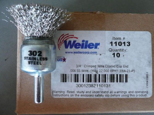 Box of 10  Weiler #11013, 3/4&#034; Crimped Wire Cup End,302 Stainless Steel Bristles