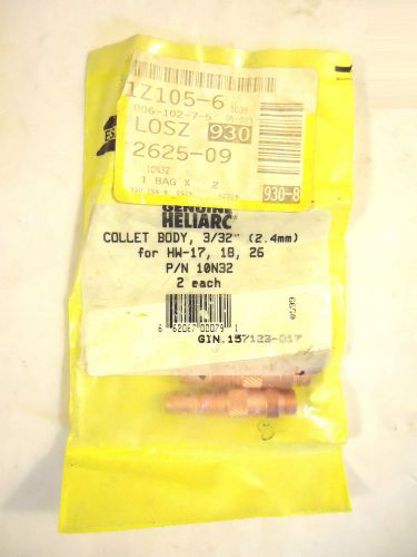 Genuine Heliarc TIG Collet Bodies P/N 10V32, 3/32”, 2 Pieces, NEW.