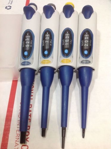 Set of 4 Biohit mLINE Single Channel Pipette M10, M20, M200, M1000, #2