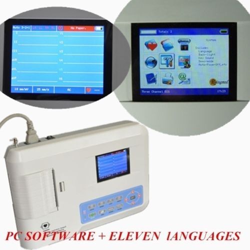 3-channel 12lead color electrocardiograph ecgekg machine pc software 11 language for sale