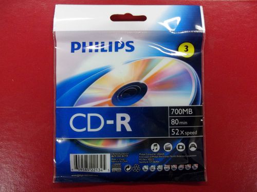 3 Pack Philips CD-R 700MB 80 Min 52x Speed Blank Disks New in Package Unopened