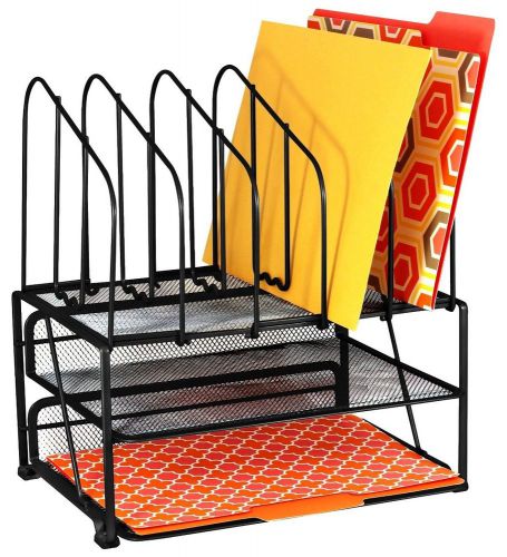 Mesh Desk Tray Sorter 5 Upright Section Storage Organizer File Office Desk Shelf