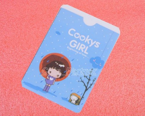 Girl Raining Umbrella Bus IC ID Smart Credit Card Skin Cover Holder Bag Blue