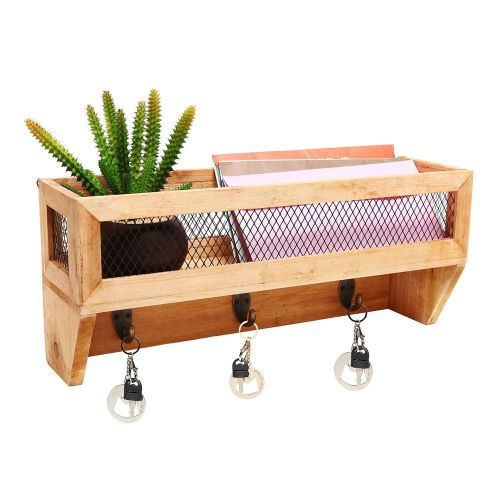 Wall Mounted Mail Organizer Letter Holder Wire Wood Mesh Basket Coat Coat Hooks