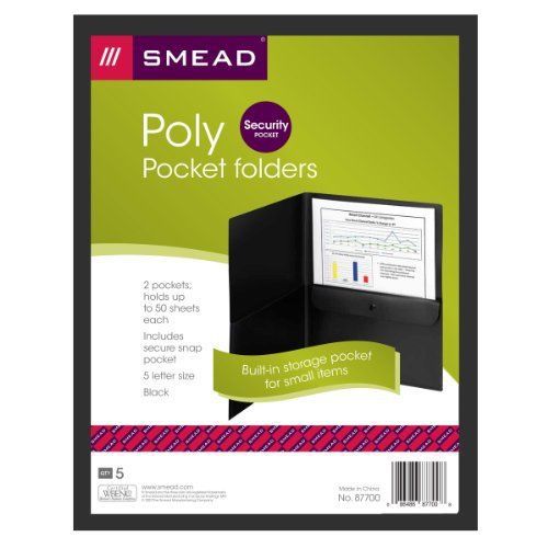 Smead 87700 Poly Two-pocket Folder With Security Pocket, 8-1/2 X 11, Black,