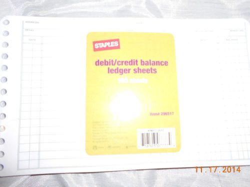 STAPLES DEBIT/CREDIT LEDGER SHEETS NEW   ITEM#296517