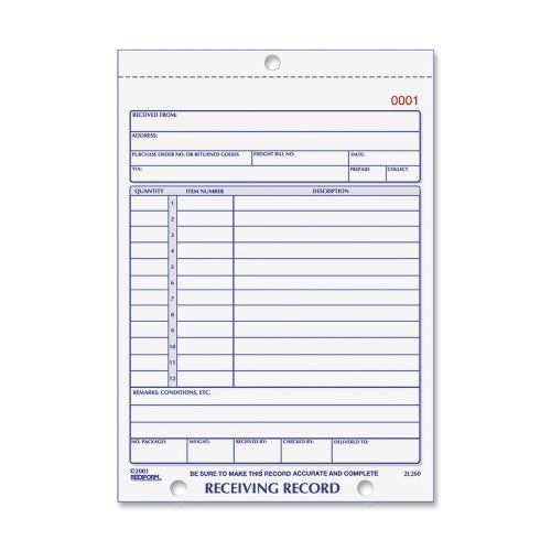 Rediform Receiving Record Slip Book - 50 Sheet[s] - Stapled - 3 Part - (2l260)