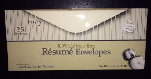 NEW SOUTHWORTH RESUME ENVELOPES 100% COTTON FIBER - #10  24lb. -  R141-10. IVORY