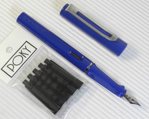 Jinhao 599b fountain pen blue plastic barrel +5 poky cartridges black ink for sale